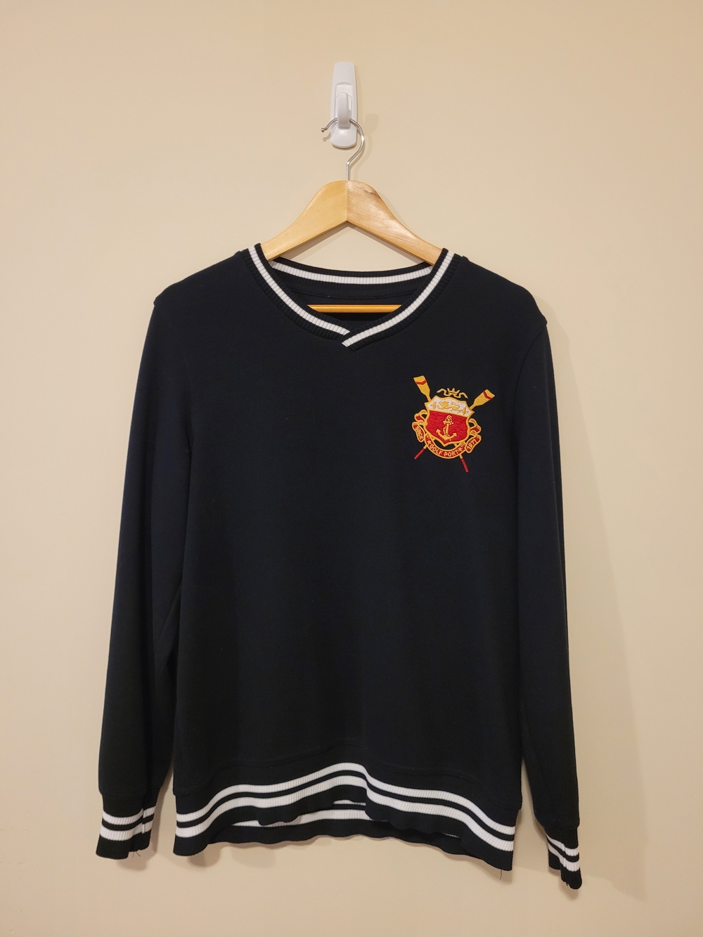 Vintage Men's Golf Port Since 1971 Black V-Neck Yacht Club Sweater Size Medium
